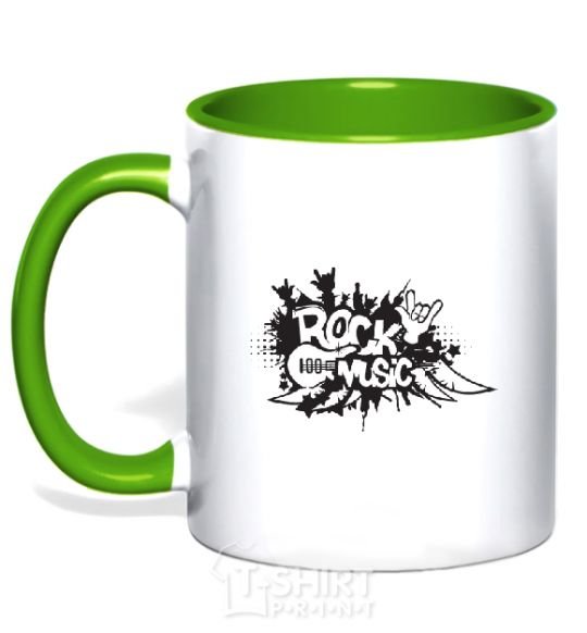 Mug with a colored handle ROCK Music sign kelly-green фото