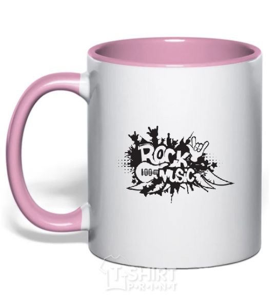 Mug with a colored handle ROCK Music sign light-pink фото