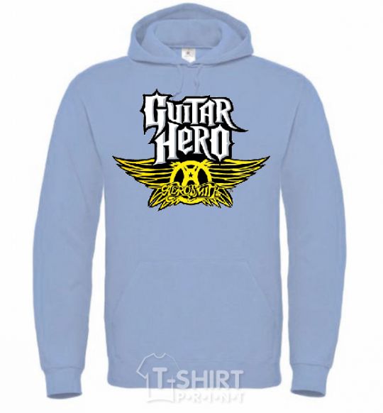 Men`s hoodie AEROSMITH GUITAR HERO sky-blue фото