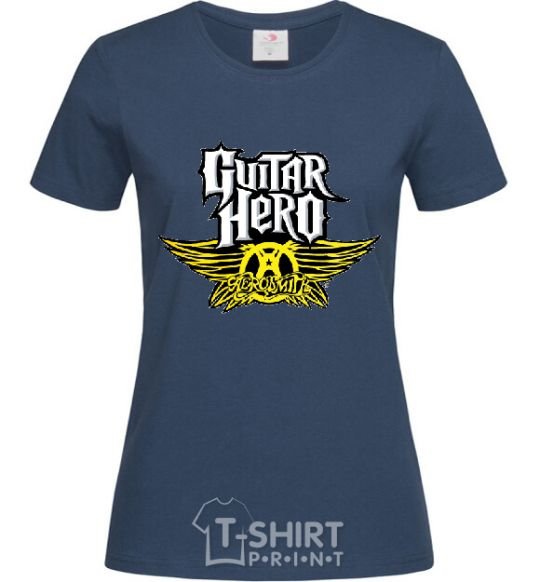 Women's T-shirt AEROSMITH GUITAR HERO navy-blue фото