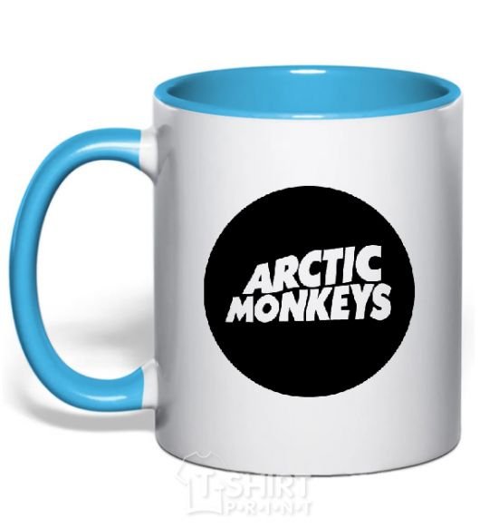 Mug with a colored handle ARCTIC MONKEYS ROUND sky-blue фото