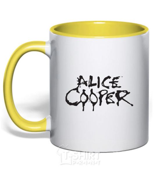 Mug with a colored handle ALICE COOPER yellow фото