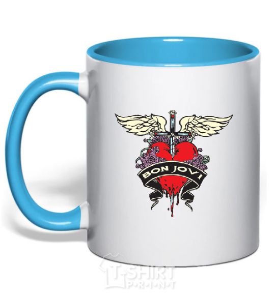 Mug with a colored handle BON JOVI sky-blue фото