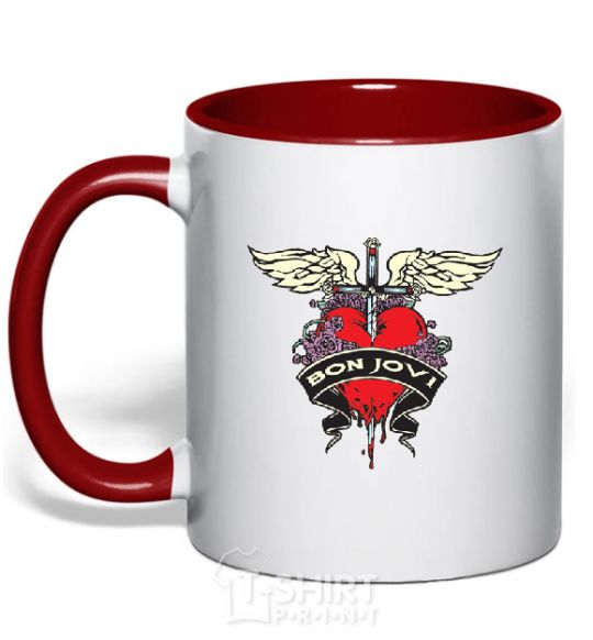 Mug with a colored handle BON JOVI red фото