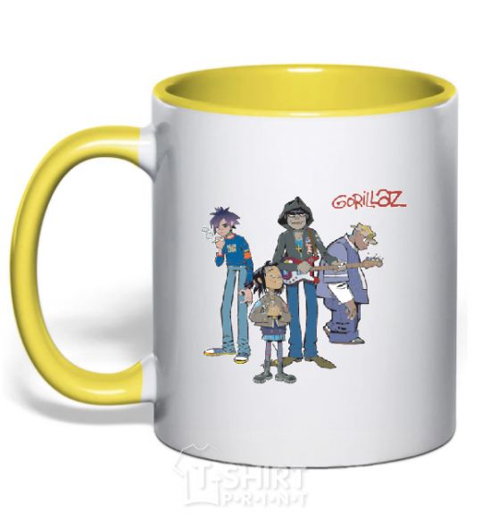 Mug with a colored handle GORILLAZ yellow фото