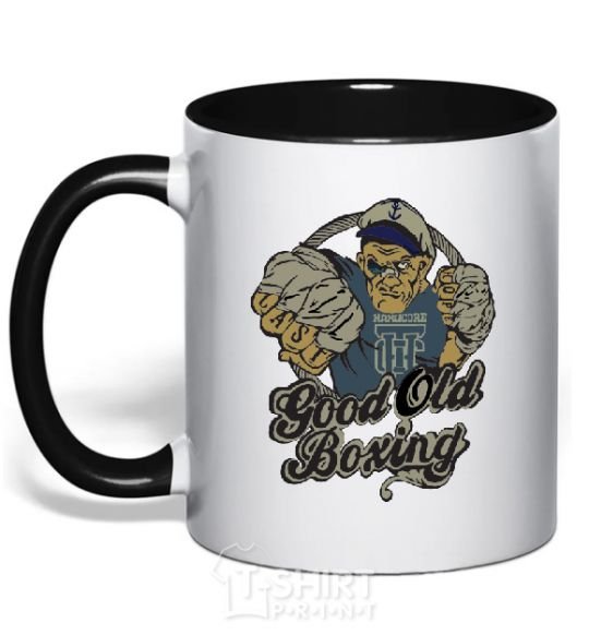 Mug with a colored handle GOOD OLD BOXING black фото