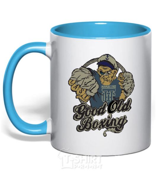 Mug with a colored handle GOOD OLD BOXING sky-blue фото