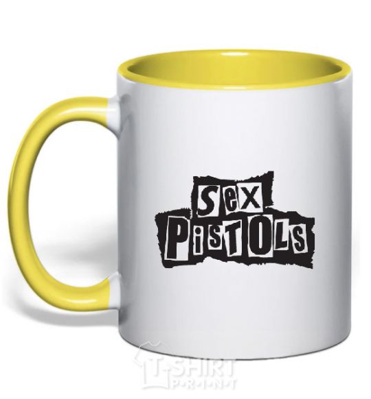 Mug with a colored handle SEX PISTOLS yellow фото
