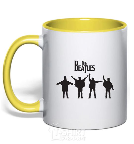 Mug with a colored handle THE BEATLES team yellow фото