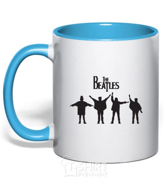 Mug with a colored handle THE BEATLES team sky-blue фото