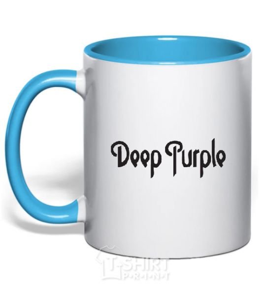 Mug with a colored handle DEEP PURPLE sky-blue фото