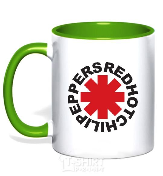 Mug with a colored handle Red hot chilly pappers kelly-green фото