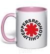 Mug with a colored handle Red hot chilly pappers light-pink фото