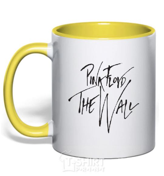 Mug with a colored handle PINK FLOYD signing yellow фото