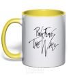 Mug with a colored handle PINK FLOYD signing yellow фото