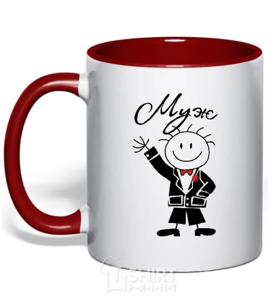 Mug with a colored handle Husband in a tuxedo red фото