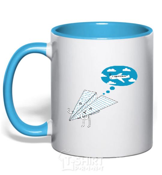 Mug with a colored handle AEROPLANE DREAMS sky-blue фото