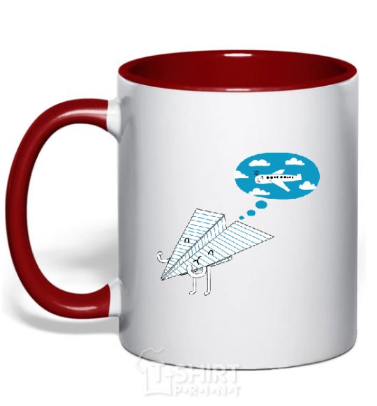 Mug with a colored handle AEROPLANE DREAMS red фото