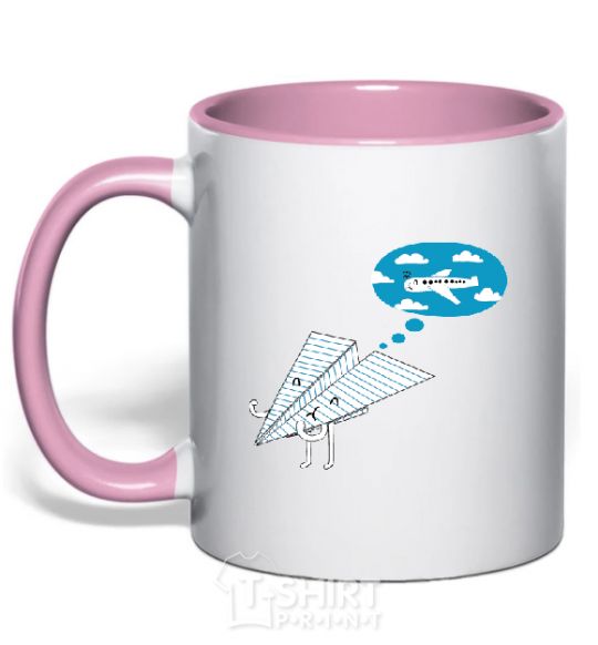 Mug with a colored handle AEROPLANE DREAMS light-pink фото