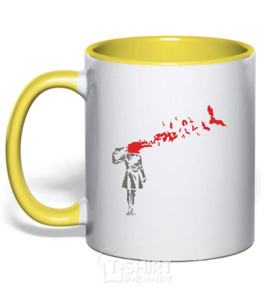 Mug with a colored handle SHOT yellow фото