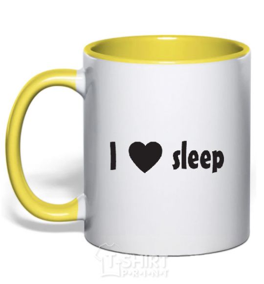 Mug with a colored handle I <3 SLEEP yellow фото