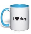 Mug with a colored handle I <3 SLEEP sky-blue фото
