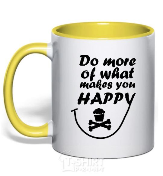 Mug with a colored handle DO MORE OF WHAT MAKES YOU HAPPY yellow фото