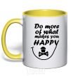 Mug with a colored handle DO MORE OF WHAT MAKES YOU HAPPY yellow фото