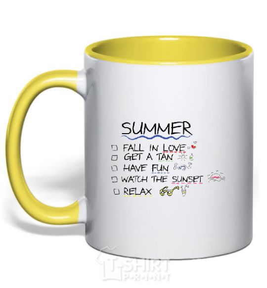 Mug with a colored handle PLANS FOR THE SUMMER yellow фото