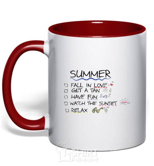 Mug with a colored handle PLANS FOR THE SUMMER red фото