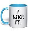 Mug with a colored handle I LIKE IT sky-blue фото