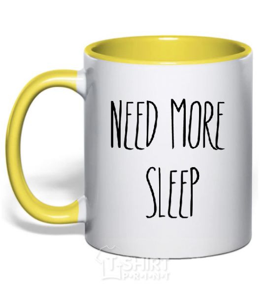 Mug with a colored handle NEED MORE SLEEP yellow фото