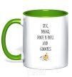 Mug with a colored handle SEX DRUGS ROCK N ROLL AND COKIES kelly-green фото