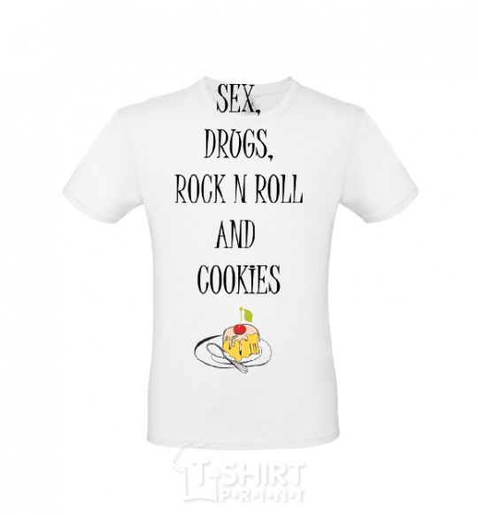 Men's T-Shirt SEX DRUGS ROCK N ROLL AND COKIES White фото