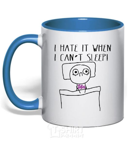Mug with a colored handle I CAN'T SLEEP royal-blue фото
