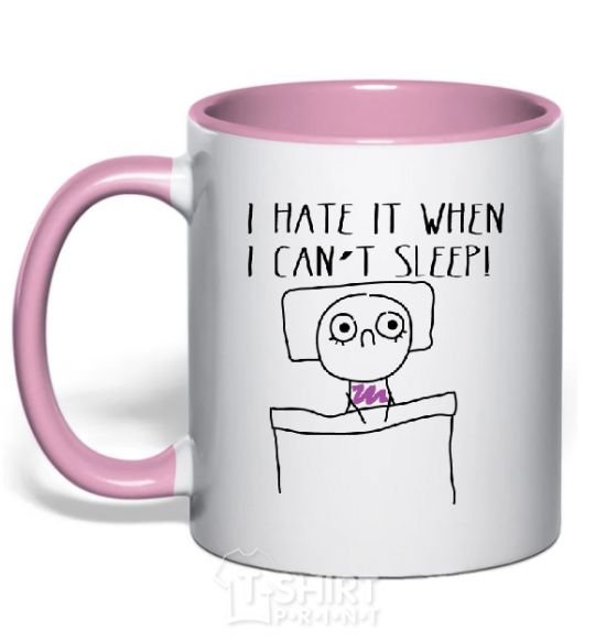 Mug with a colored handle I CAN'T SLEEP light-pink фото
