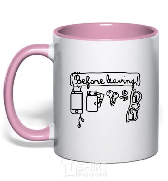 Mug with a colored handle BEFORE LEAVING light-pink фото