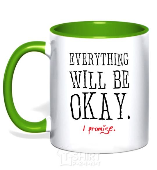 Mug with a colored handle EVERYTHING WILL BE OKAY kelly-green фото