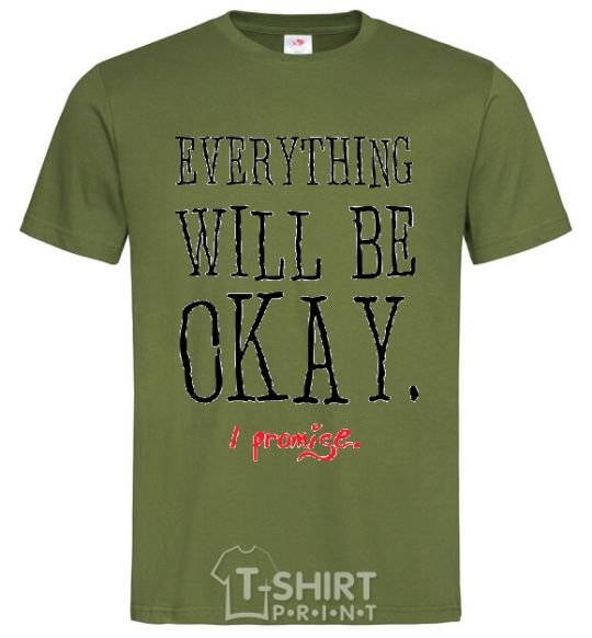 Мужская футболка EVERYTHING WILL BE OKAY Оливковый фото
