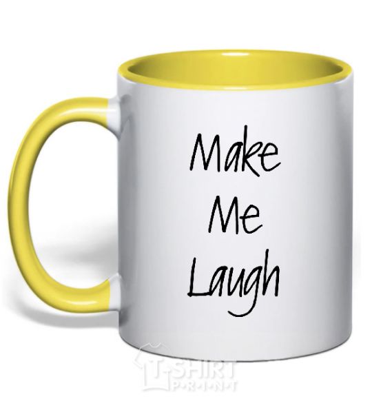 Mug with a colored handle MAKE ME LAUGH yellow фото