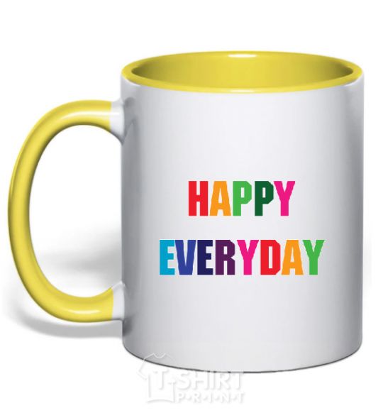 Mug with a colored handle HAPPY EVERYDAY yellow фото