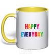 Mug with a colored handle HAPPY EVERYDAY yellow фото