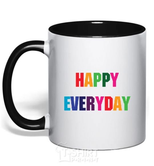 Mug with a colored handle HAPPY EVERYDAY black фото