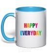 Mug with a colored handle HAPPY EVERYDAY sky-blue фото