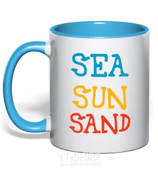 Чашка с цветной ручкой SEA SUN SAND Голубой фото