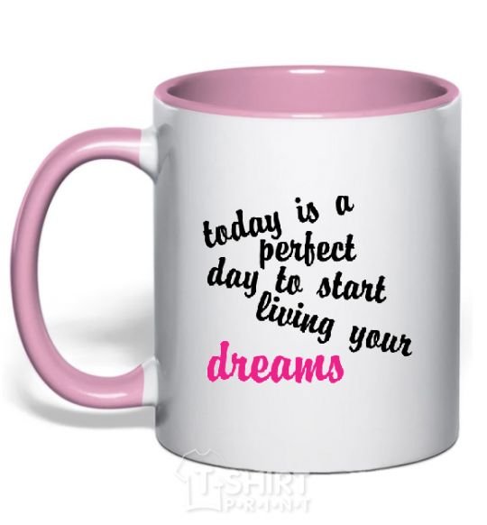 Mug with a colored handle TODAY IS A PERFECT DAY... light-pink фото