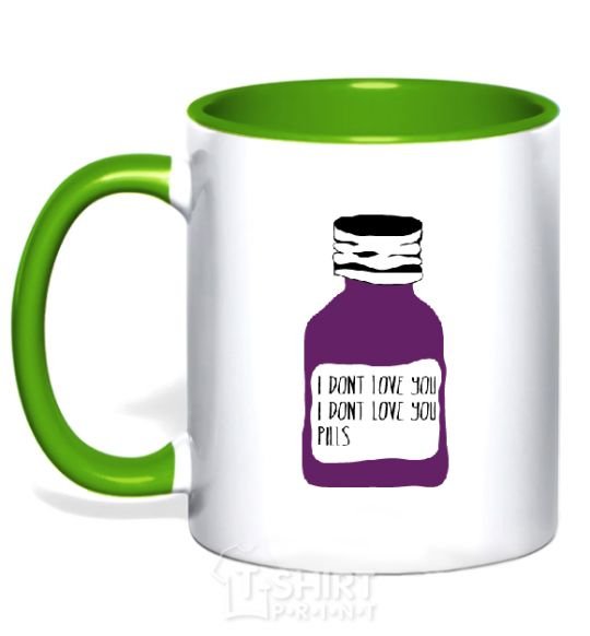Mug with a colored handle I DON'T LOVE YОU PILLS kelly-green фото