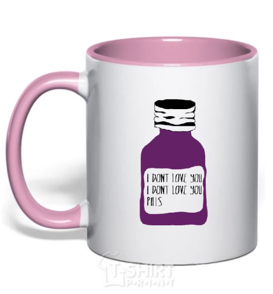 Mug with a colored handle I DON'T LOVE YОU PILLS light-pink фото