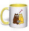 Mug with a colored handle CATS yellow фото