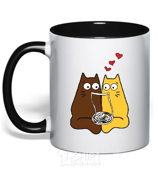 Mug with a colored handle CATS black фото